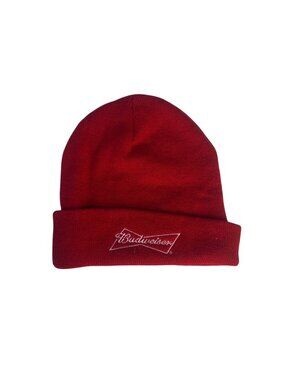 Budweiser Knit Beanie Hat‎ Embroidered Logo Red Cuffed Winter Cap